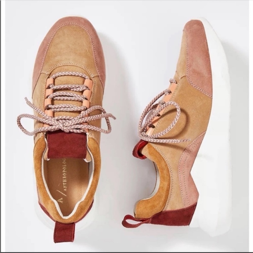 Anthropologie Harper Suede Leather Platform Sneakers Tan Blush Women US 9 Shoes
